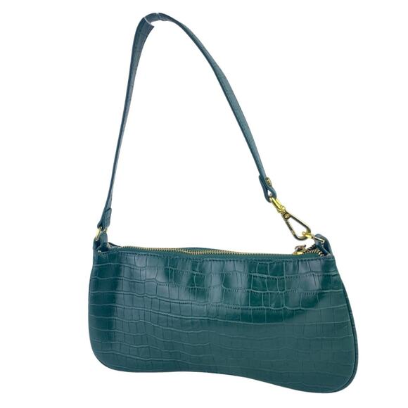 JW Pei Eva Women's Dark Green Croc Vegan Leather Zip Shoulder Bag Handbag OS - Picture 3 of 6